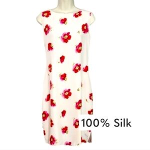 Casual Corner Dress 100% Silk Shell Vintage  Shift White Multi Size 12